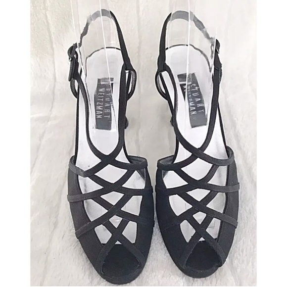 Stuart Weitzman Black Strappy Slingback HeSize 8.5B | Vintage Evening Sandals - Picture 3 of 8